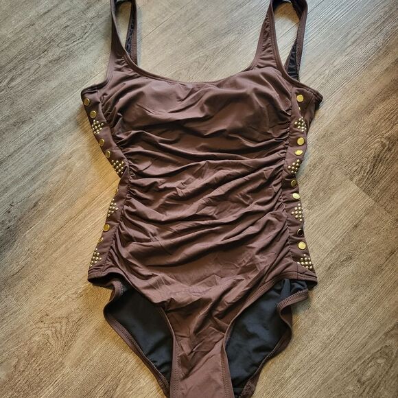 MICHAEL Michael Kors - Boho Solids U-Neck Shirred Maillot Women's swimsuit - Picture 2 of 5